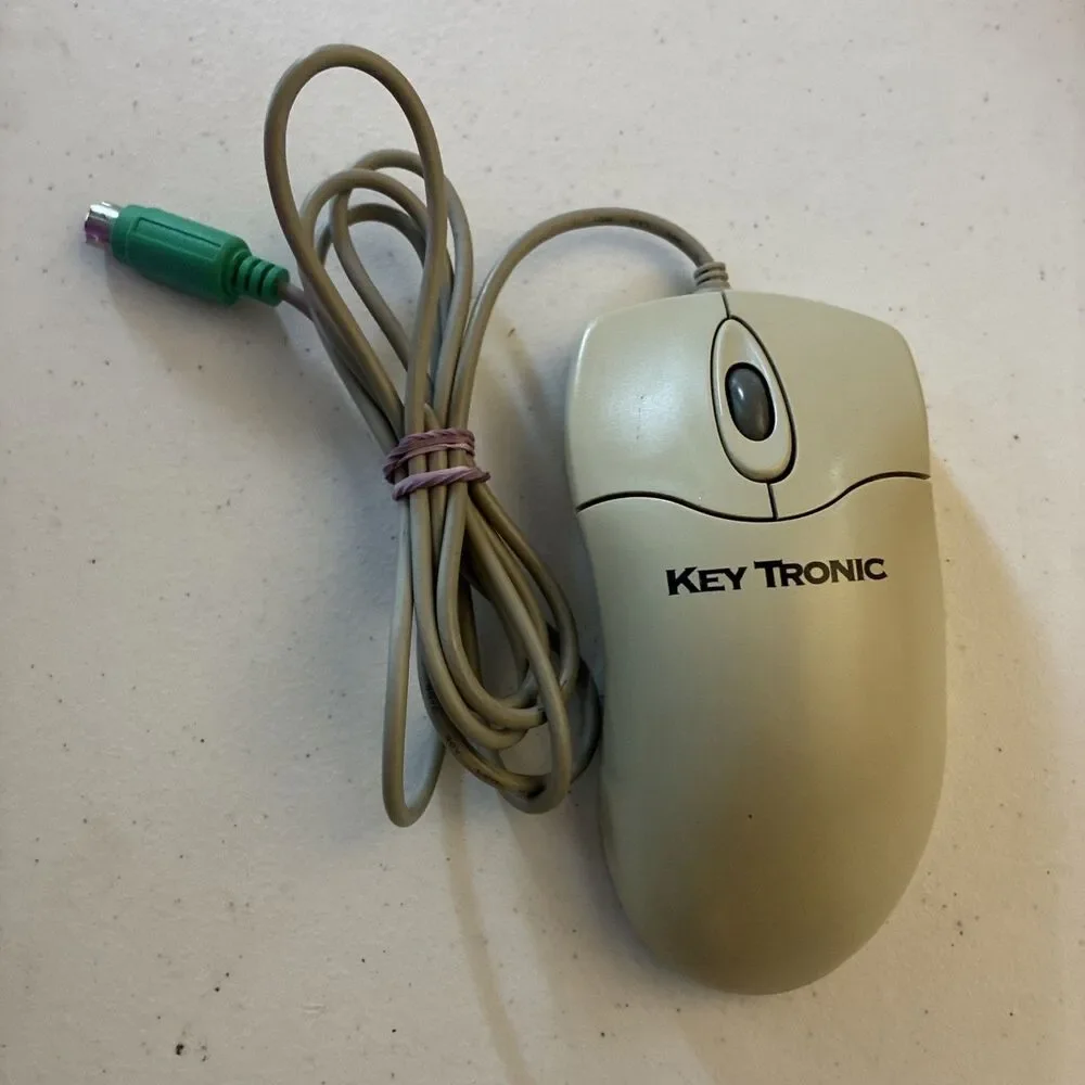 Vintage Key Tronic P801 PS2 3 Button Ball Mouse Scroll Wheel Wired
